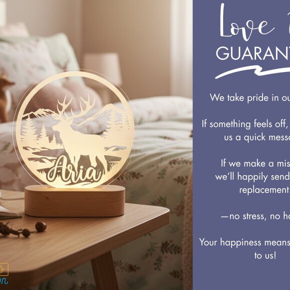 Personalized Deer Night Light – Custom LED Mountain Bedroom Decor - Picture 6 of 8